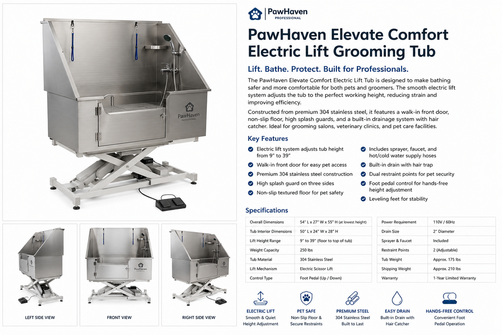 PawHaven Elevate Comfort 50” Electric Lift Grooming Tub
